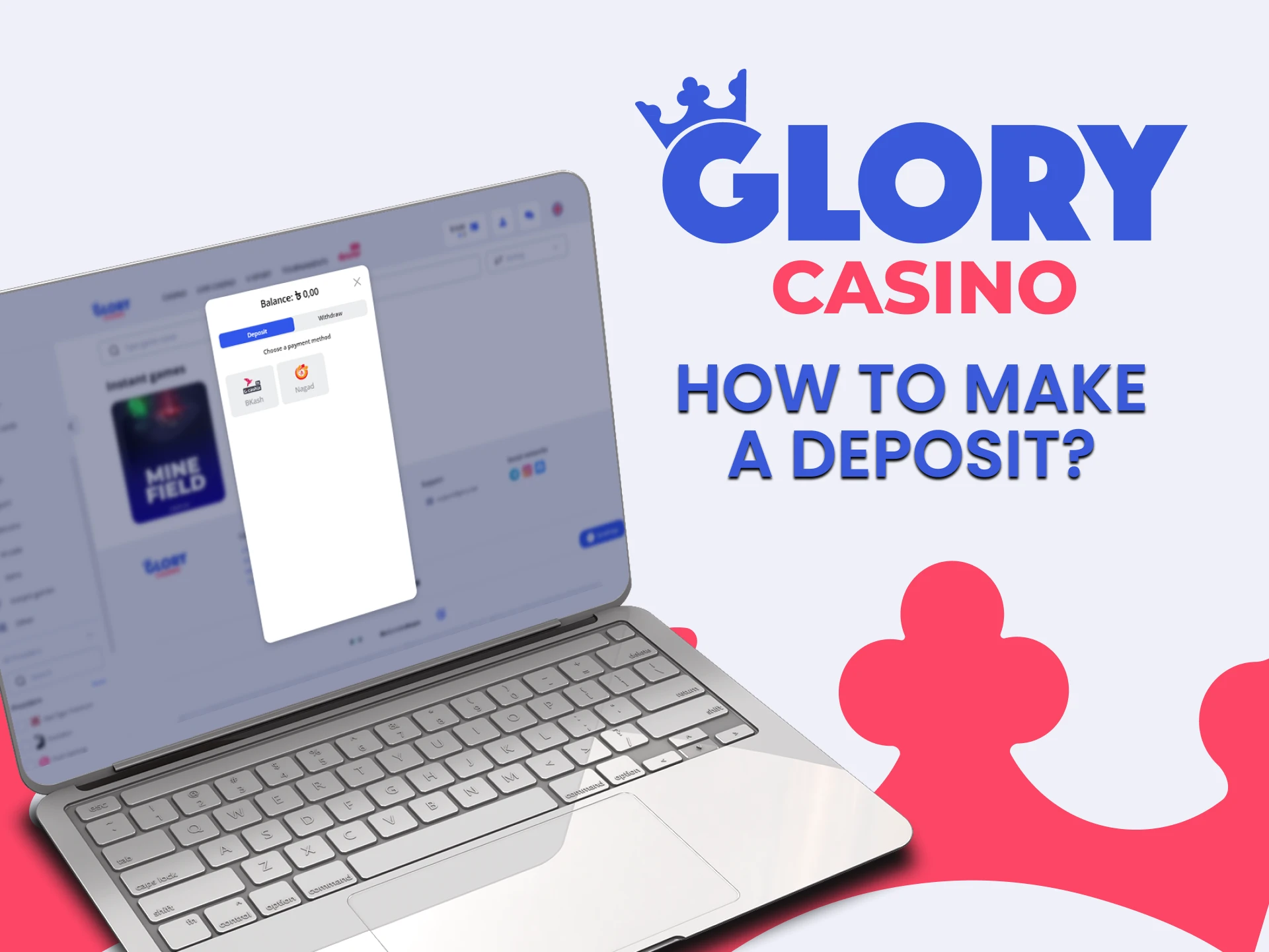 Choose your method of replenishing funds at Glory Casino.