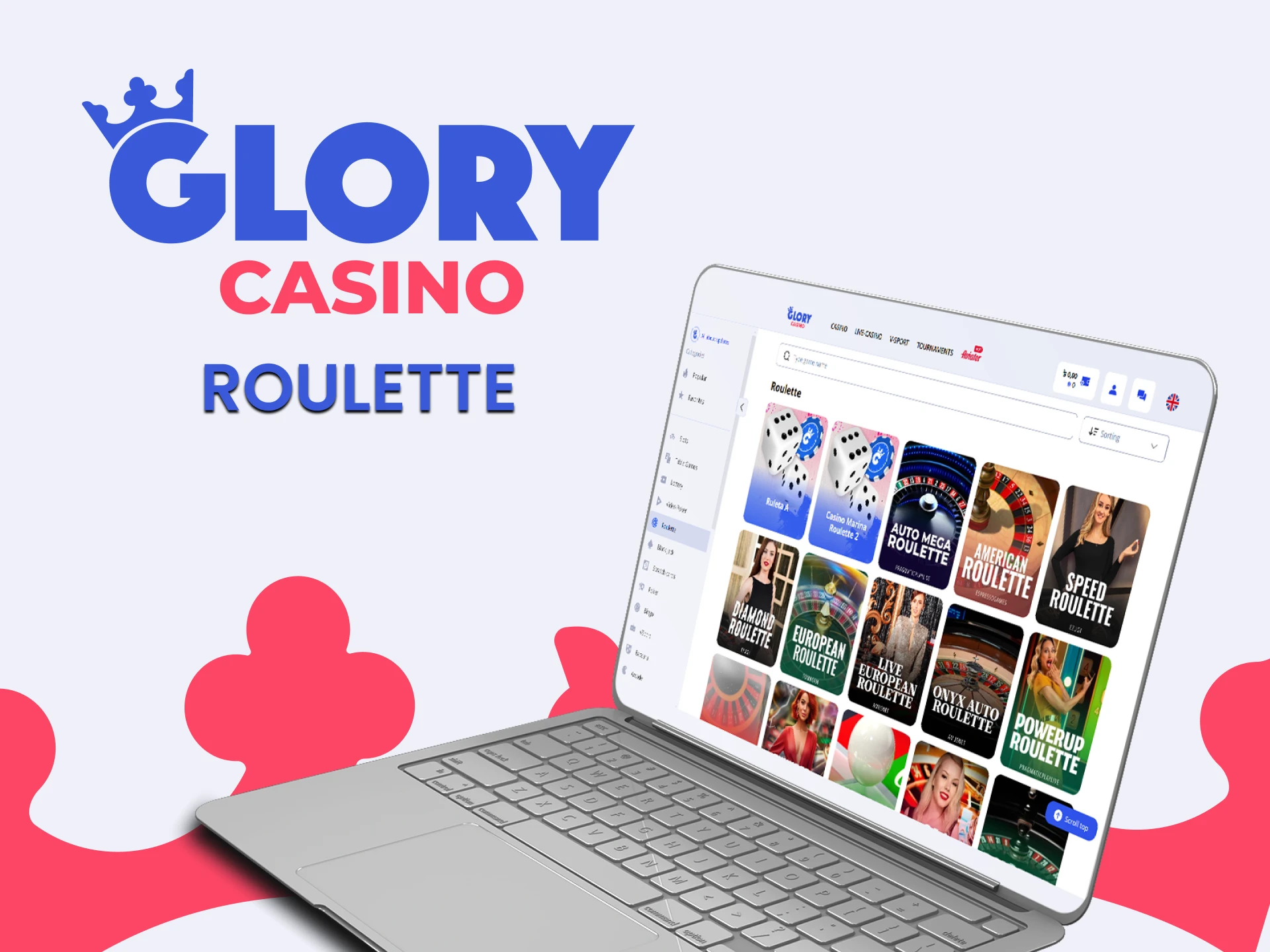 You can find Roulette in the casino section on Glory.